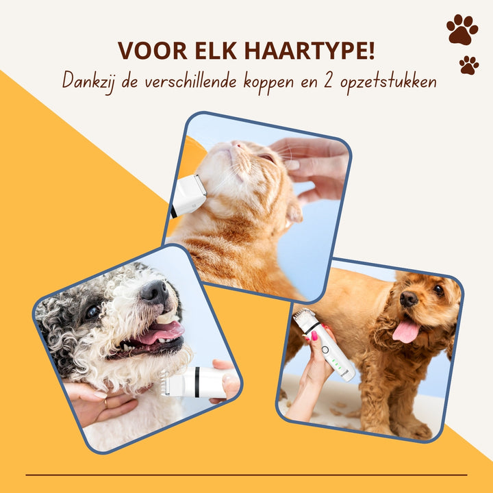 Oneisall 4-in-1 Stille Dierentondeuse voor Kat en Hond - Honden Trimset - Katten trimmer - Hondentondeuse & Hondentrimmer - Wit