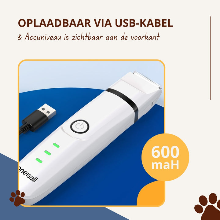 Oneisall 4-in-1 Silent Pet Clipper for Cats and Dogs - Dog Grooming Set - Cat Groomer - Dog Groomer &amp; Dog Trimmer - White