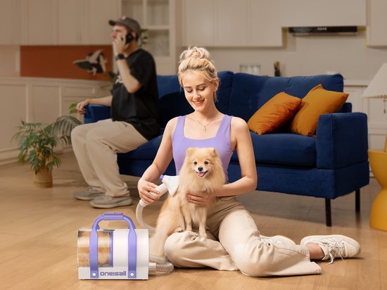 Oneisall - BM5 - Verzorgingsset voor huisdieren - Dierentrimmer - Zuigen en Trimmen - Katten en Honden - Stofzuiger voor Dierenharen - Draadloos - Draagbaar op reis - 2L Opvangbak