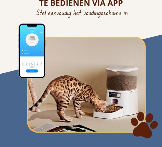Oneisall Smart Voerbak PFD-001 Pro CW15010 - Met WiFi-verbinding - Automatische Voerbak - Draadloos - Wit - Voerautomaat dispenser - Kat en hond - Droogvoer - Nauwkeurige Portiecontrole - 3,5L Reservoir - Met App