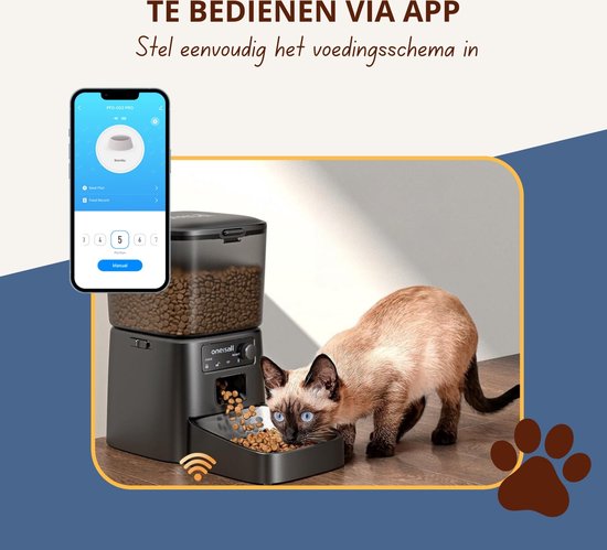Oneisall Smart Voerbak PFD-001 Pro CW15010 - Met WiFi-verbinding - Automatische Voerbak - Draadloos - Zwart - Voerautomaat dispenser - Kat en hond - Droogvoer - Nauwkeurige Portiecontrole - 3,5L Reservoir - Met App
