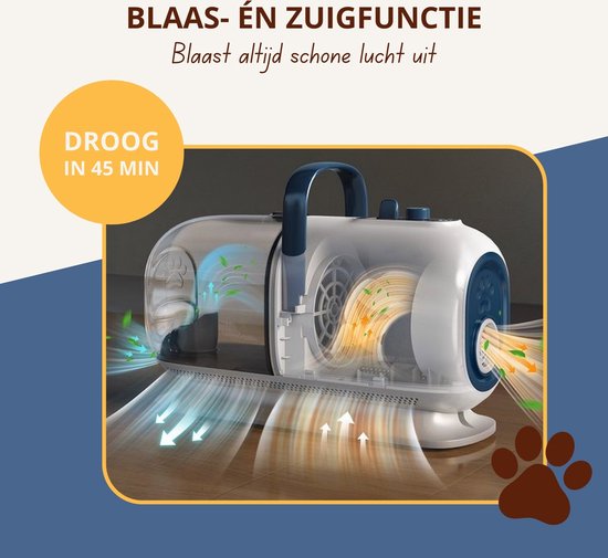 Oneisall Kyle Cozy-C1 - 8-in-1 Hondentondeuse Kit - Professionele Honden trimset - Dierentrimmer - Zuigen en Trimmen - Katten en honden - 2,5L Opvangbak - Hondenfohn - Stofzuiger voor Dierenharen