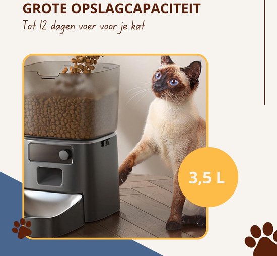 Oneisall Smart Voerbak PFD-001 Pro CW15010 - Met WiFi-verbinding - Automatische Voerbak - Draadloos - Zwart - Voerautomaat dispenser - Kat en hond - Droogvoer - Nauwkeurige Portiecontrole - 3,5L Reservoir - Met App