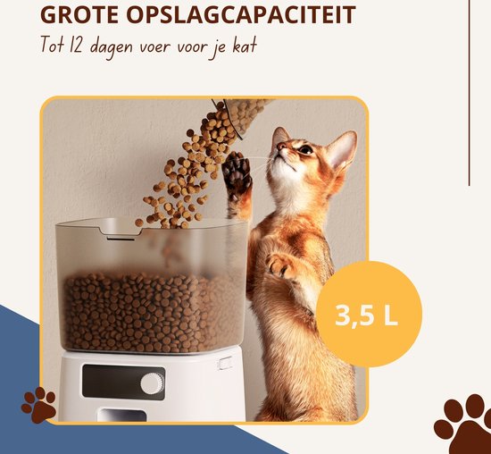 Oneisall Smart Voerbak PFD-001 Pro CW15010 - Met WiFi-verbinding - Automatische Voerbak - Draadloos - Wit - Voerautomaat dispenser - Kat en hond - Droogvoer - Nauwkeurige Portiecontrole - 3,5L Reservoir - Met App