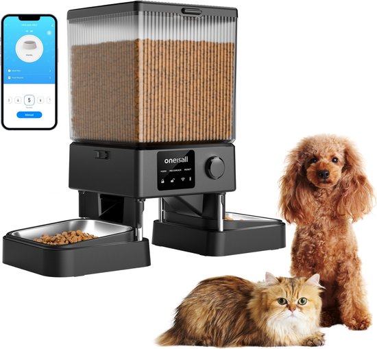 Oneisall Automatische voerbak PFD-002 Pro CW15008 - Automatische Voerbak - Voerautomaat dispenser - Draadloos - Kat en hond - Droogvoer - Nauwkeurige Portiecontrole - 5L Reservoir - Geschikt voor 2 Katten - Met App
