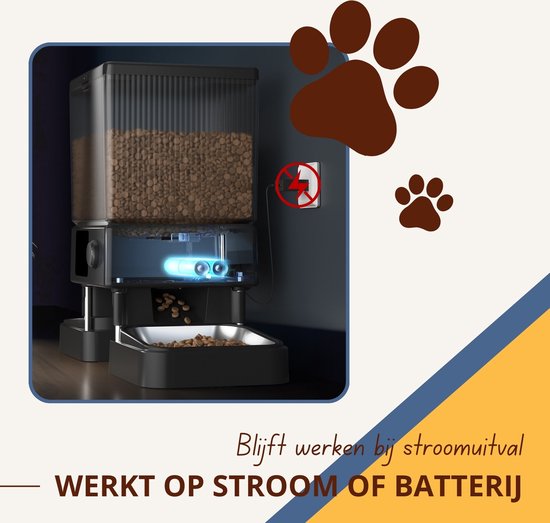 Oneisall Automatische voerbak PFD-002 CW15006 - Automatische Voerbak - Voerautomaat dispenser - Draadloos - Kat en hond - Droogvoer - Nauwkeurige Portiecontrole - 5L Reservoir - Geschikt voor 2 Katten