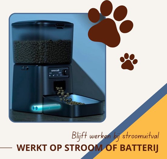 Oneisall Smart Voerbak PFD-001 Pro CW15010 - Met WiFi-verbinding - Automatische Voerbak - Draadloos - Zwart - Voerautomaat dispenser - Kat en hond - Droogvoer - Nauwkeurige Portiecontrole - 3,5L Reservoir - Met App
