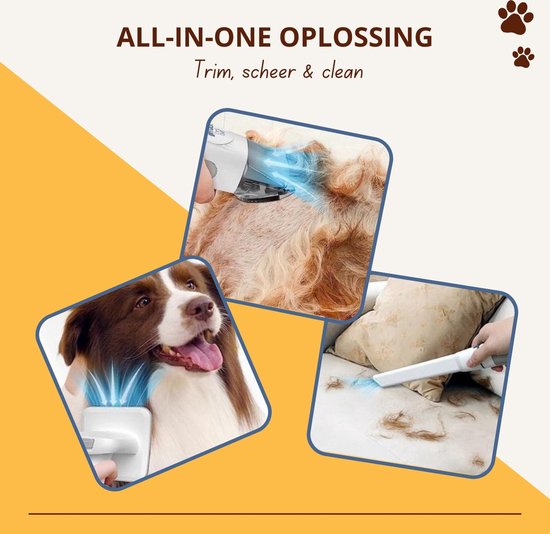 Oneisall S1 7-in-1 Hondentondeuse Kit - Honden trimset - Dierentrimmer - Zuigen en Trimmen - Katten en Honden - 1,5L Opvangbak - Stofzuiger voor Dierenharen