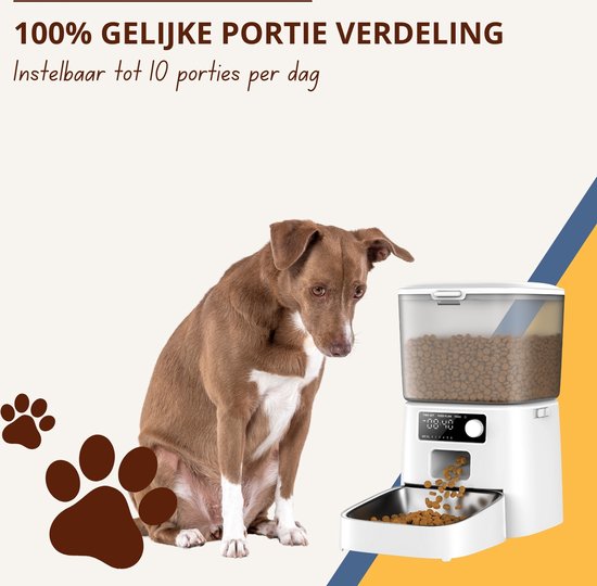 Oneisall Smart Voerbak PFD-001 Pro CW15010 - Met WiFi-verbinding - Automatische Voerbak - Draadloos - Wit - Voerautomaat dispenser - Kat en hond - Droogvoer - Nauwkeurige Portiecontrole - 3,5L Reservoir - Met App