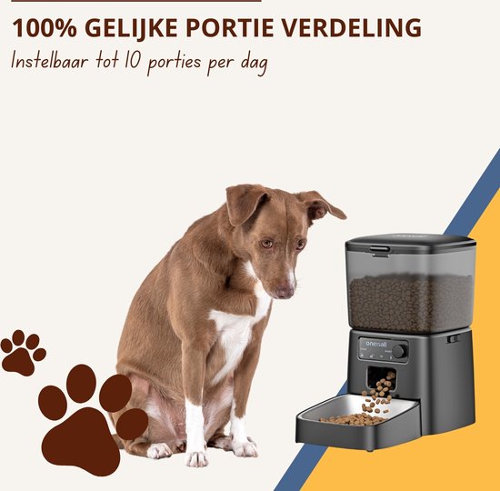 Oneisall Smart Voerbak PFD-001 Pro CW15010 - Met WiFi-verbinding - Automatische Voerbak - Draadloos - Zwart - Voerautomaat dispenser - Kat en hond - Droogvoer - Nauwkeurige Portiecontrole - 3,5L Reservoir - Met App