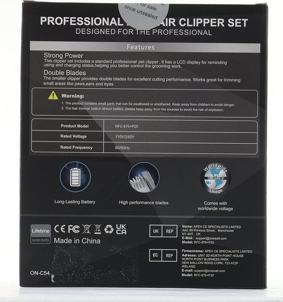 Oneisall Poot en vacht trimmer RFC-676+P20 CW01053-Z - Honden trimset - Hondentondeuse - Kat en hond