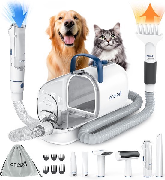Oneisall Kyle Cozy-C1 - 8-in-1 Hondentondeuse Kit - Professionele Honden trimset - Dierentrimmer - Zuigen en Trimmen - Katten en honden - 2,5L Opvangbak - Hondenfohn - Stofzuiger voor Dierenharen