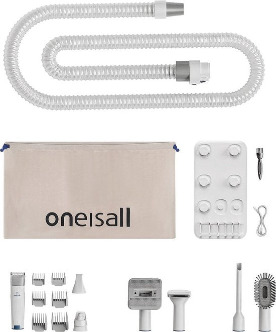 Oneisall S1 7-in-1 Hondentondeuse Kit - Honden trimset - Dierentrimmer - Zuigen en Trimmen - Katten en Honden - 1,5L Opvangbak - Stofzuiger voor Dierenharen