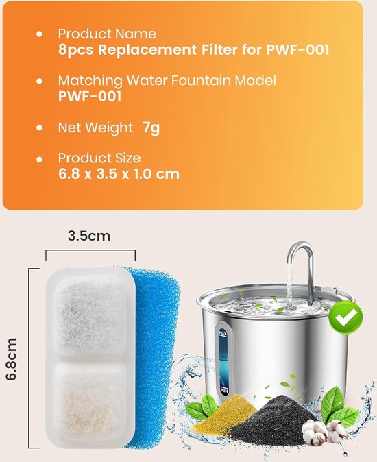 Oneisall Drinkfontein filter refill PWF-001 PJ17021 - Waterdispenser - Waterbak - Kat en hond