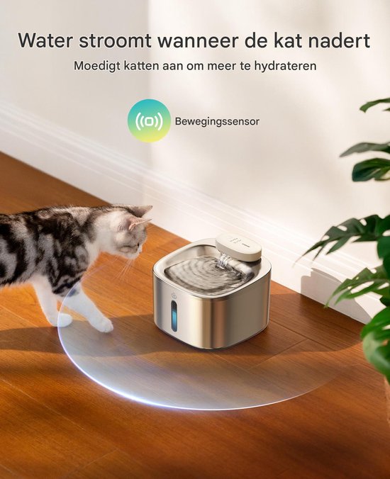 Oneisall PW04-Draadloze Kattenfontein, 5000mAh Batterijgevoed, 3,5L Drinkfontein voor Katten met Bewegingssensor, RVS Kattendrinkfontein, Stille Waterpomp, 3 Filters
