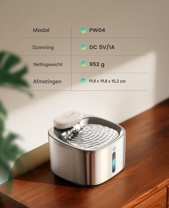 Oneisall PW04-Draadloze Kattenfontein, 5000mAh Batterijgevoed, 3,5L Drinkfontein voor Katten met Bewegingssensor, RVS Kattendrinkfontein, Stille Waterpomp, 3 Filters