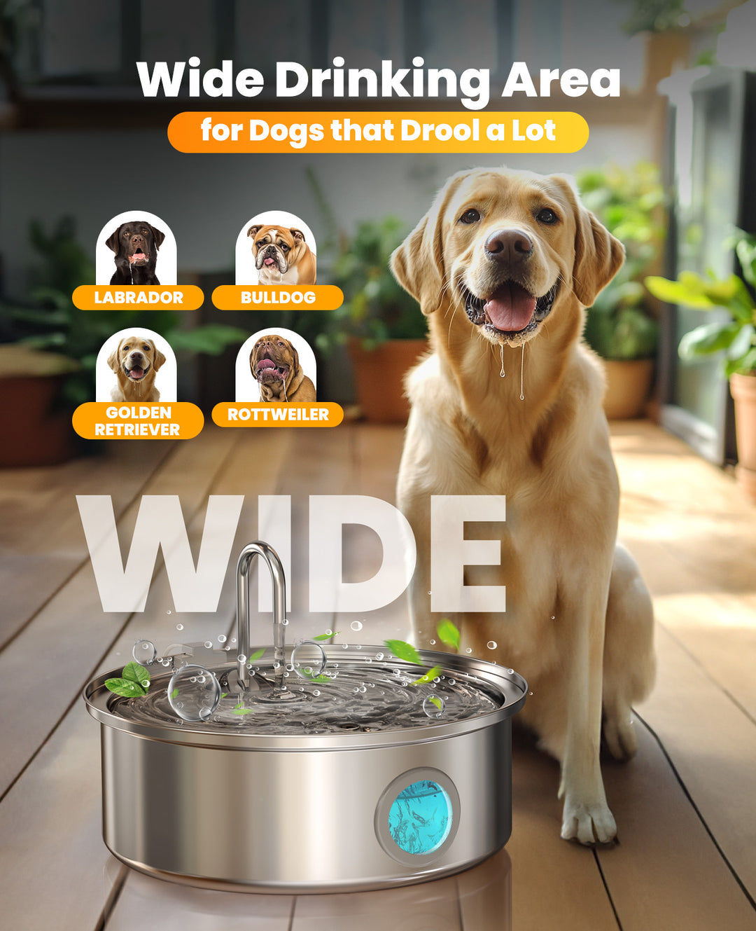 oneisall Drinkfontein voor honden, 7 liter, roestvrijstalen hondenfontein met groot kijkvenster, waterdispenser met ledlicht, ultralichte pomp met overbelastingsbeveiliging, 5-laagse filtratie