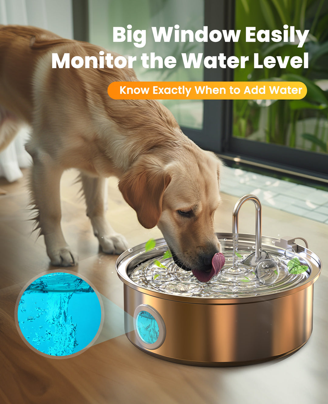 oneisall Drinkfontein voor honden, 7 liter, roestvrijstalen hondenfontein met groot kijkvenster, waterdispenser met ledlicht, ultralichte pomp met overbelastingsbeveiliging, 5-laagse filtratie