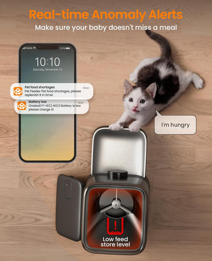 Oneisall Voerbak PF06 - Automatische Voerbakken - Met app en Wifi-verbinding - Voerautomaat dispenser - 3L Reservoir - draadloos - Kat en Hond
