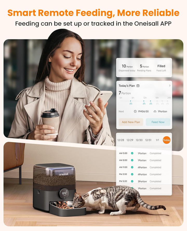 Oneisall Voerbak PF06 - Automatische Voerbakken - Met app en Wifi-verbinding - Voerautomaat dispenser - 3L Reservoir - draadloos - Kat en Hond