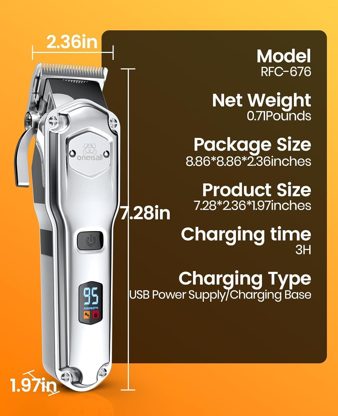 Oneisall Poot en vacht trimmer RFC-676 - Hondentondeuse - Dierentrimmer - Clippers - Draadloos - Oplaadbaar - Hondentondeuse - Kat en hond
