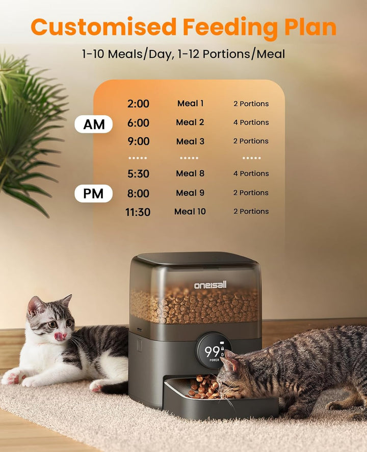 Oneisall Voerbak PF06 - Automatische Voerbakken - Met app en Wifi-verbinding - Voerautomaat dispenser - 3L Reservoir - draadloos - Kat en Hond