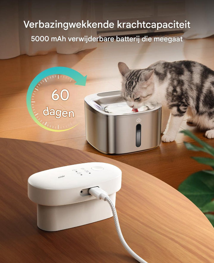 Oneisall PW04-Draadloze Kattenfontein, 5000mAh Batterijgevoed, 3,5L Drinkfontein voor Katten met Bewegingssensor, RVS Kattendrinkfontein, Stille Waterpomp, 3 Filters