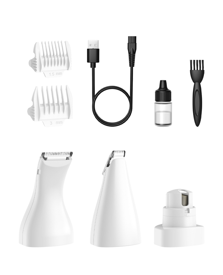Oneisall 4-in-1 Silent Pet Clipper for Cats and Dogs - Dog Grooming Set - Cat Groomer - Dog Groomer &amp; Dog Trimmer - White