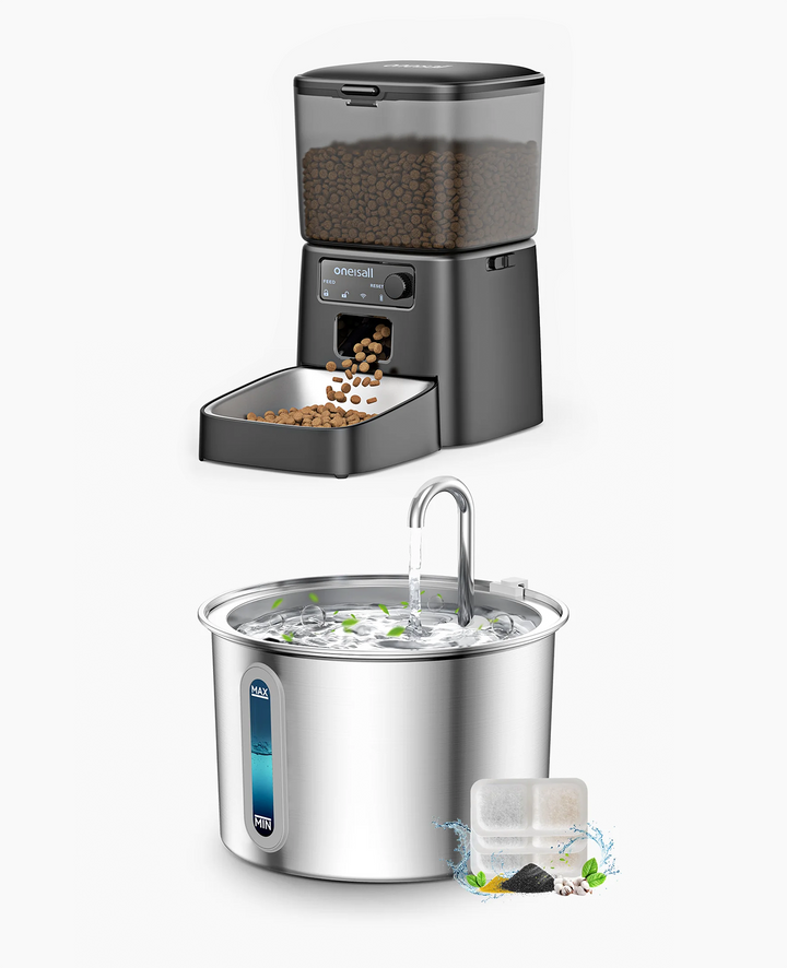 Oneisall 3,5L Automatische Voerbak voor Huisdieren en 2L Waterfontein