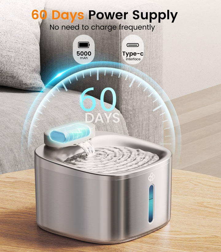 Oneisall 3,5L Draadloze Slimme Drinkfontein voor Huisdieren van Roestvrij Staal met 3 Filters