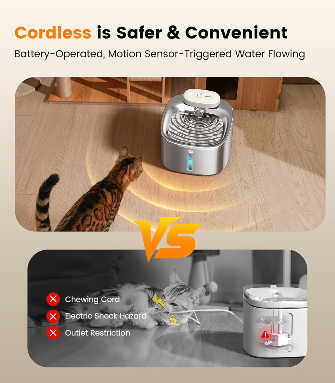 Oneisall 3,5L Draadloze Slimme Drinkfontein voor Huisdieren van Roestvrij Staal met 3 Filters