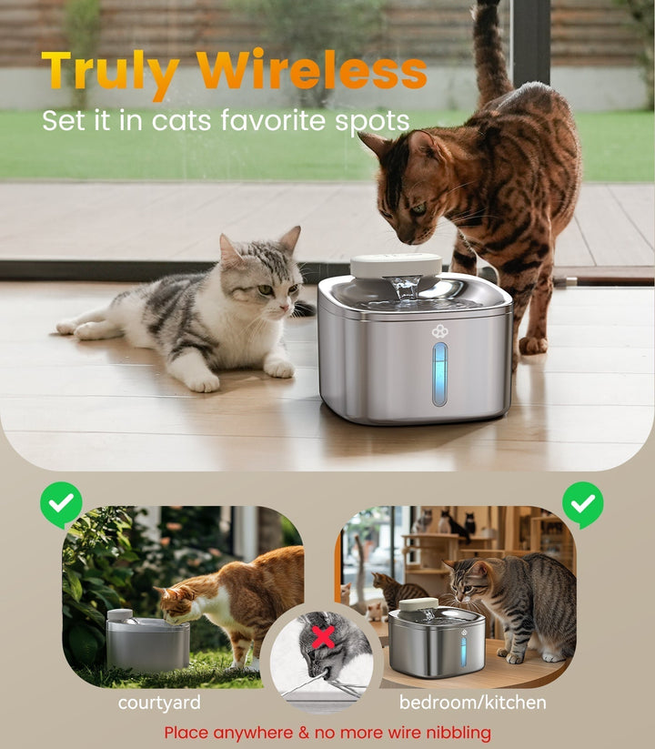 Oneisall 3,5L Draadloze Slimme Drinkfontein voor Huisdieren van Roestvrij Staal met 3 Filters
